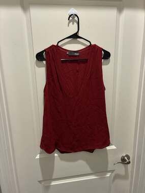 MYNE Ashley Ann Burgundy Silk Sleeveless V-Neck Top